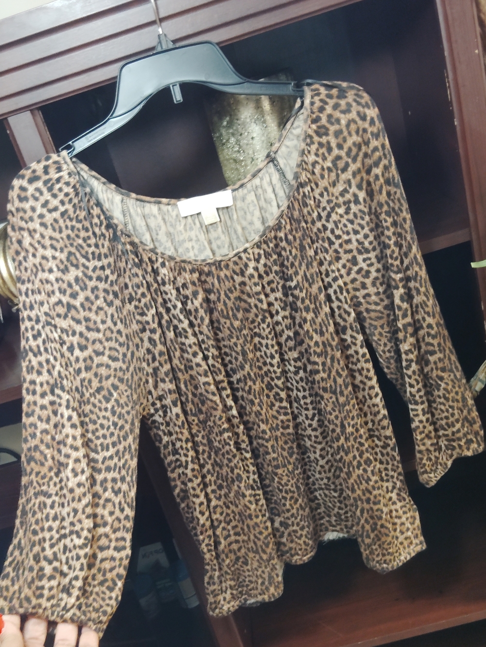 Michael Kors Leopard-Print Scoop Neck Blouse in Tan and Black